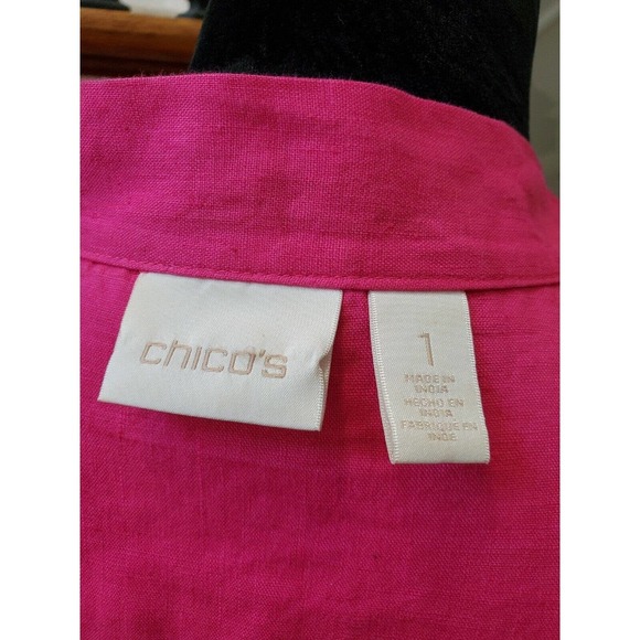 Chico's Women's Solid Pink 100% Linen Long Sleeve Casual Jacket Blazer Size 1 - Picture 8 of 12